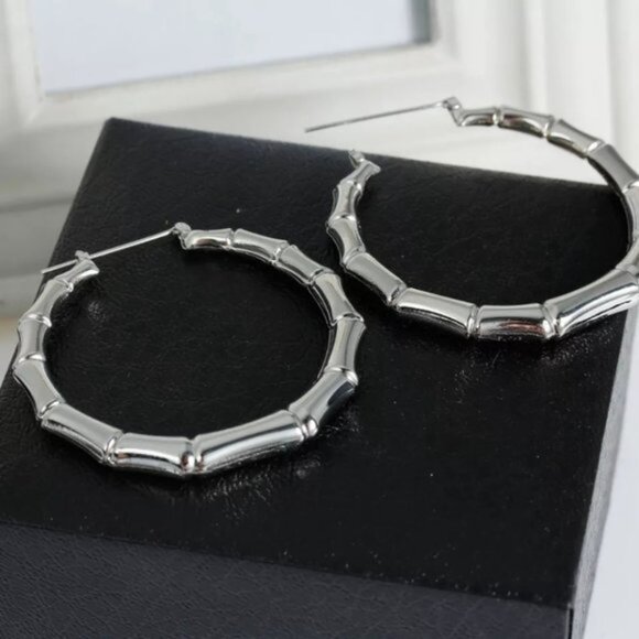 European and American Hyperbole Silver Co Hoop Round Bamboo pattern Earrings - Picture 1 of 3